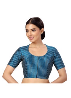 Studio Shringaar Womens Polyester Short Sleeves Handloom Silk Saree Blouse(Firozi, 36)