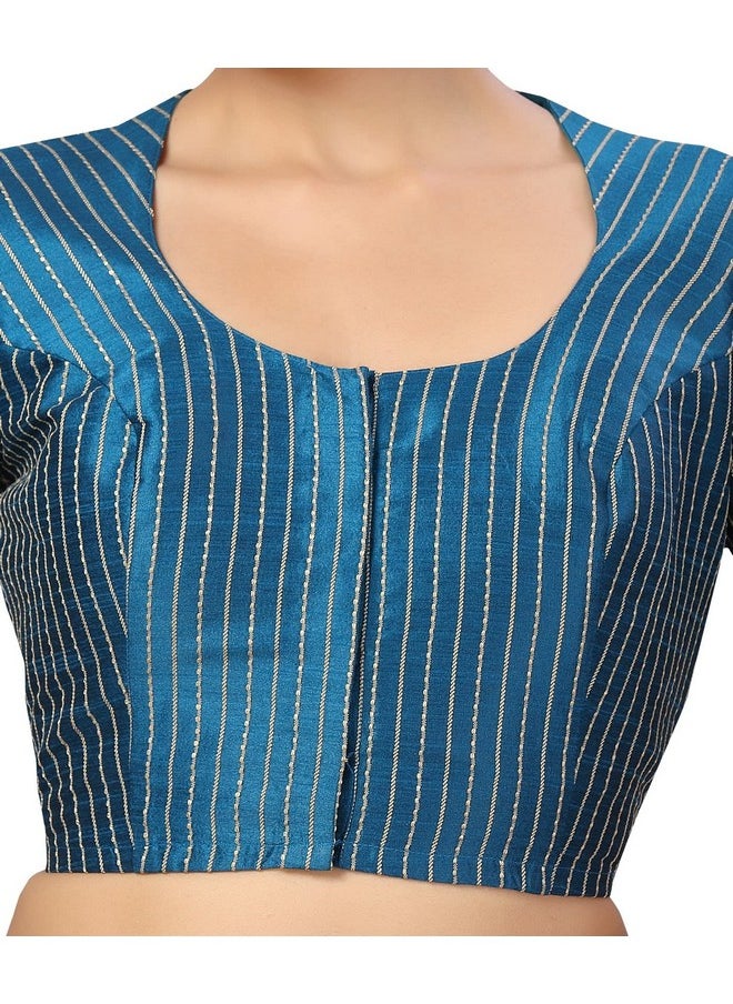 Studio Shringaar - Studio Shringaar Womens Polyester Short Sleeves Handloom Silk Saree Blouse(Firozi, 36) - Image 1