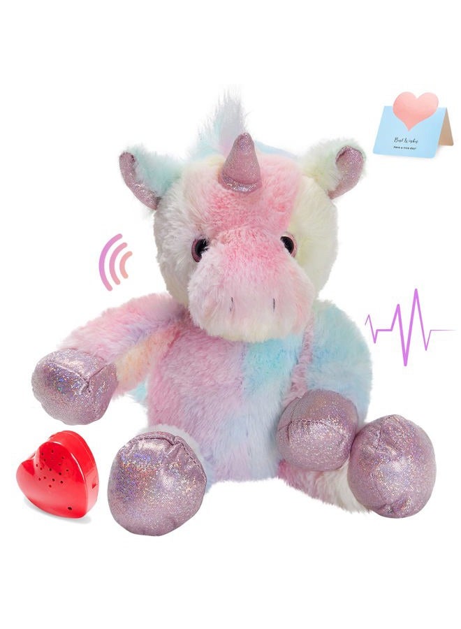 CozyWorld 12.5" Heartbeat Unicorn Recordable Stuffed Animals Voice Sweet Messages Recorder Soft Plush Toy Playback Your Words Birthday Gifts for Toddler Kids - Image 1
