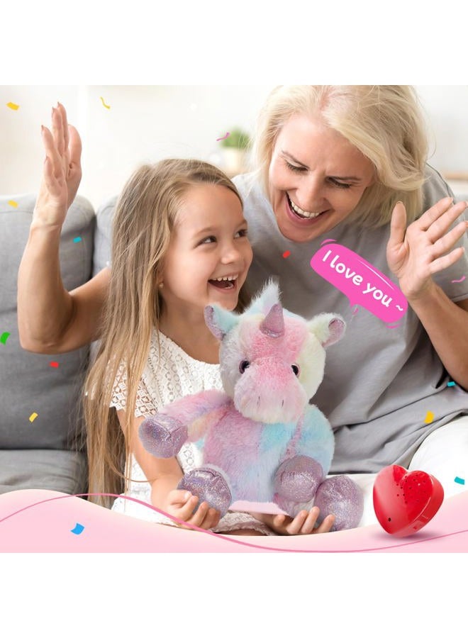 CozyWorld 12.5" Heartbeat Unicorn Recordable Stuffed Animals Voice Sweet Messages Recorder Soft Plush Toy Playback Your Words Birthday Gifts for Toddler Kids - Image 2