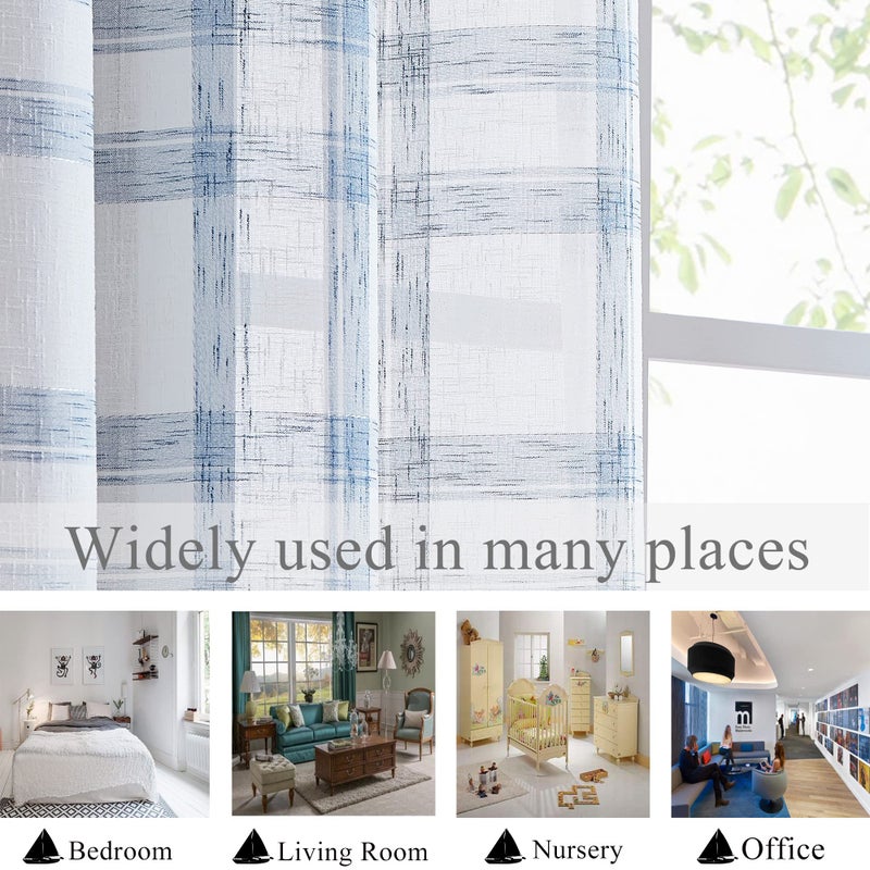 Randall Linen Blue White Window Curtain Panel Pairs for Living Room Extra Long Geometric Check Grommets Top Semi Sheer Window Treatment Heavy Rustic Style Drapes for Bedroom 54x108 Inches 2 Panels - Image 5