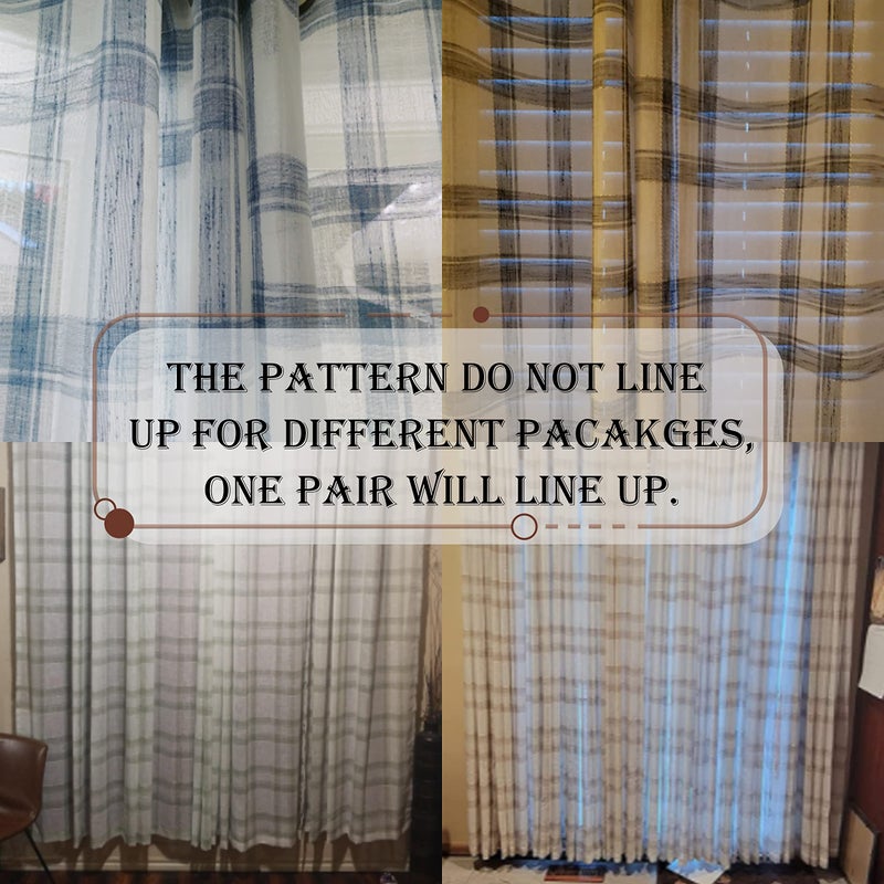 Randall Linen Blue White Window Curtain Panel Pairs for Living Room Extra Long Geometric Check Grommets Top Semi Sheer Window Treatment Heavy Rustic Style Drapes for Bedroom 54x108 Inches 2 Panels - Image 3