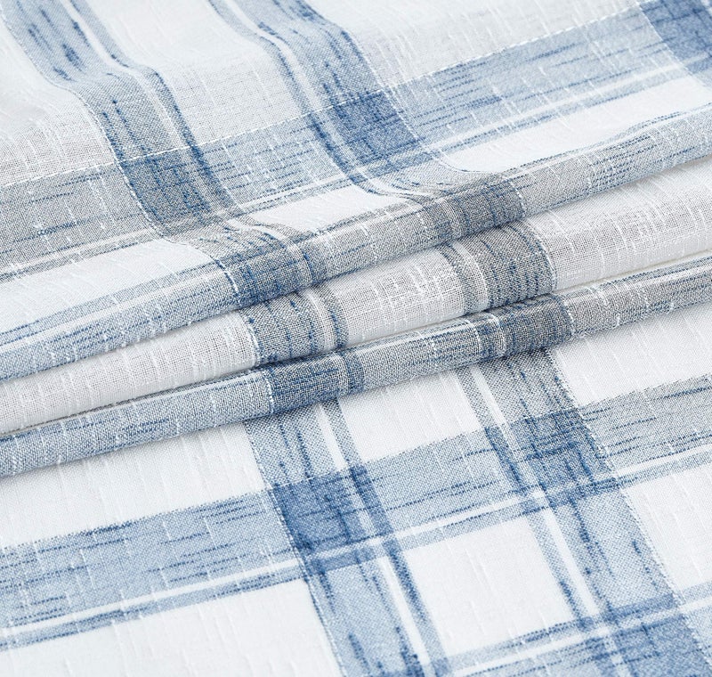Randall Linen Blue White Window Curtain Panel Pairs for Living Room Extra Long Geometric Check Grommets Top Semi Sheer Window Treatment Heavy Rustic Style Drapes for Bedroom 54x108 Inches 2 Panels - Image 2
