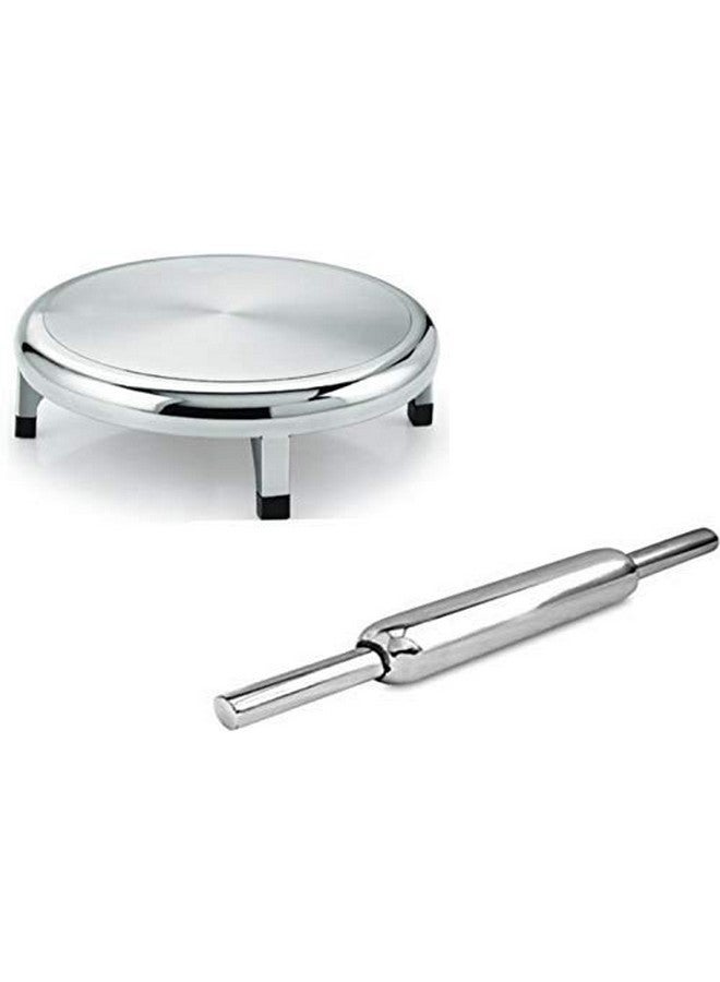 Rollyware 100% Stainless Steel Rolling Pin + Joint Less Design, Polpat, Chakla Belan 25% Less Effort Working The Dough, Upgrade Your Baking - Non-Stick & Zero Maintenance (Steel CHAKLA + BELAN) - Image 1