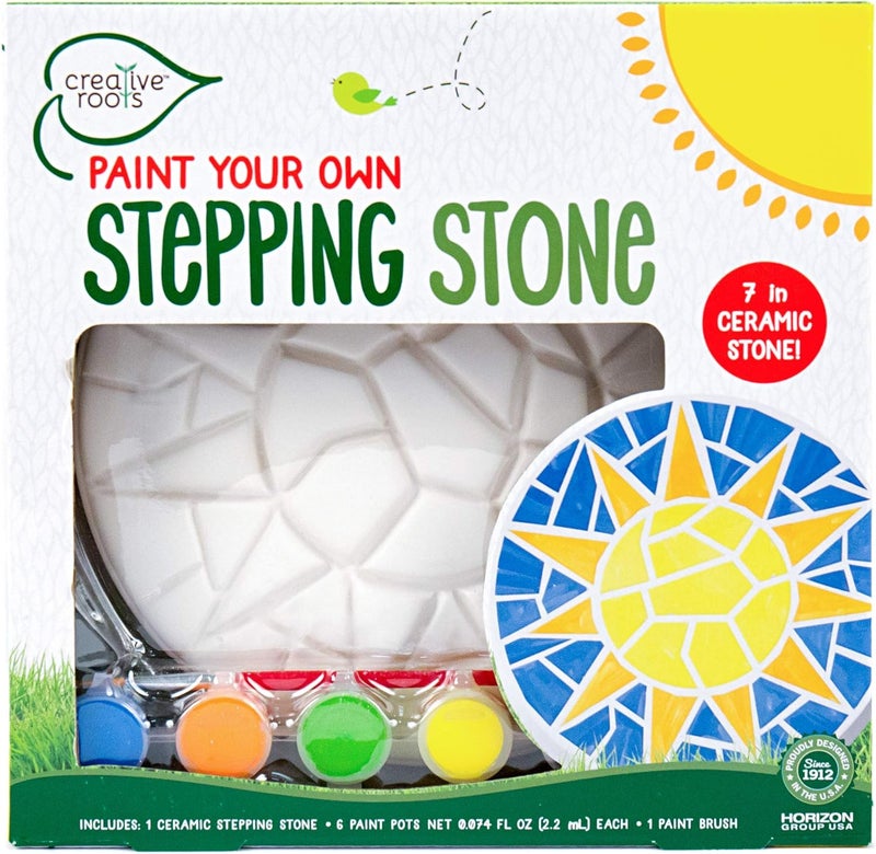 Creative Roots Mosaic Sun Stepping Stone Kit, Includes 7-Inch Ceramic Stepping Stone & 6 Vibrant Paints, DIY Garden Stone for Kids Ages 6+ - Image 1