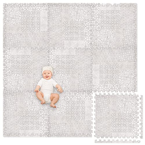 Play Platoon NonToxic ExtraThick Childrens Foam Play Mats for Floor 9 Tiles 72 x 72 inch Comfortable Cushioned Foam Floor Puzzle Tiles for Kids Toddlers with 24 x 24 inch Sets Khaki - Image 1