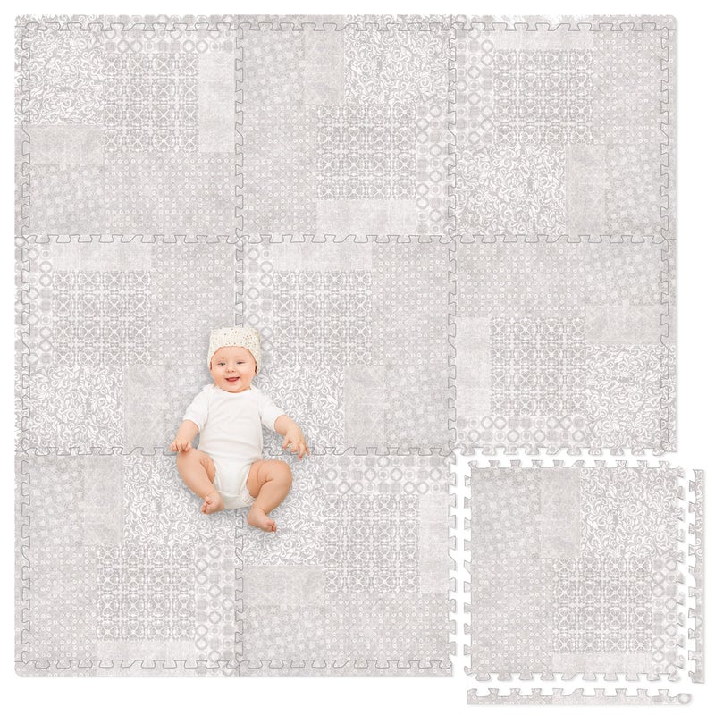 Play Platoon NonToxic ExtraThick Childrens Foam Play Mats for Floor 9 Tiles 72 x 72 inch Comfortable Cushioned Foam Floor Puzzle Tiles for Kids Toddlers with 24 x 24 inch Sets Khaki - Image 2