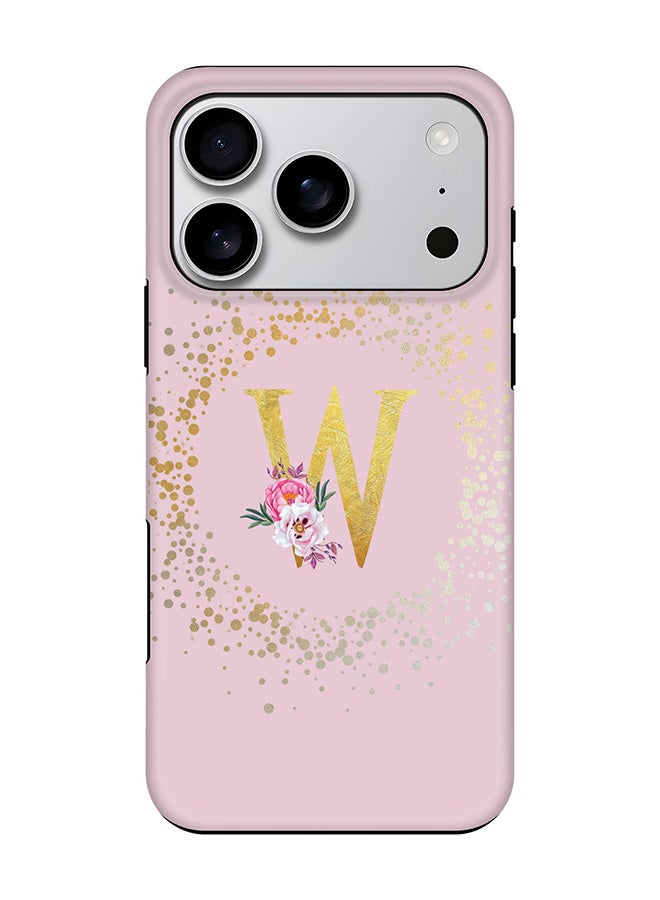 Stylizedd Tough Pro Magnetic Case for iPhone 17 Pro, Dual Layer hybrid PC + TPU Mobile Cover Matte - Custom Monogram Floral - W  (Pink )
