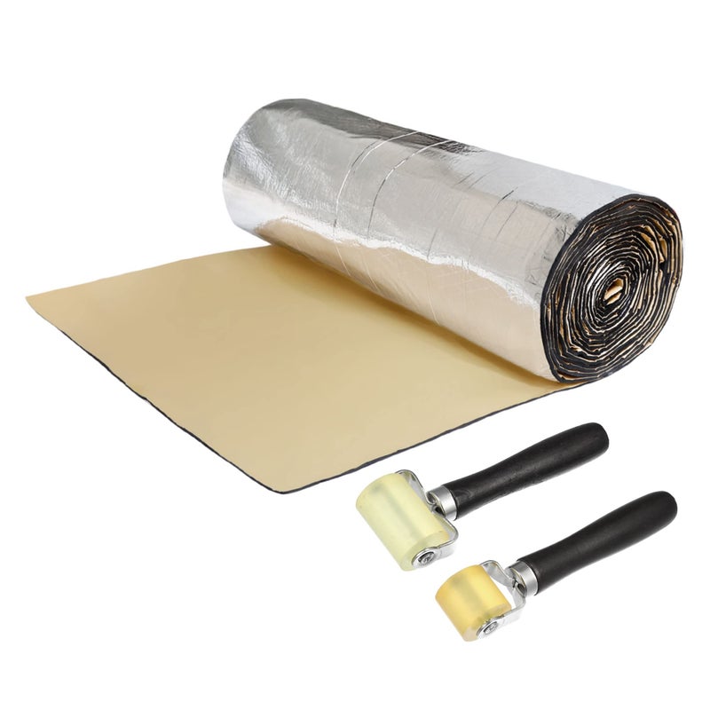 uxcell 1 Set Car Sound Insulation Mat 5mm Door Hood Engine Heat Insulation W/Roller Push Tool 152x100cm 60"x40" - Image 1