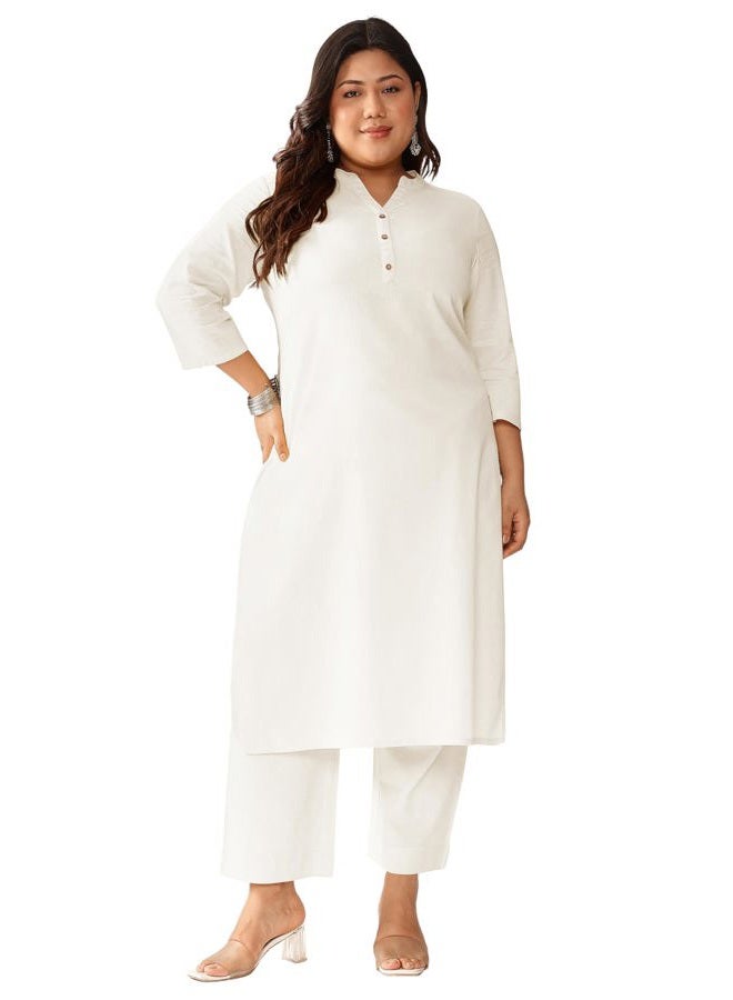Janasya Indian Women's Kurta Kurti for Women Pure Cotton Straight Basic Office Wear Kurta, Off-white, 4XL - Image 5