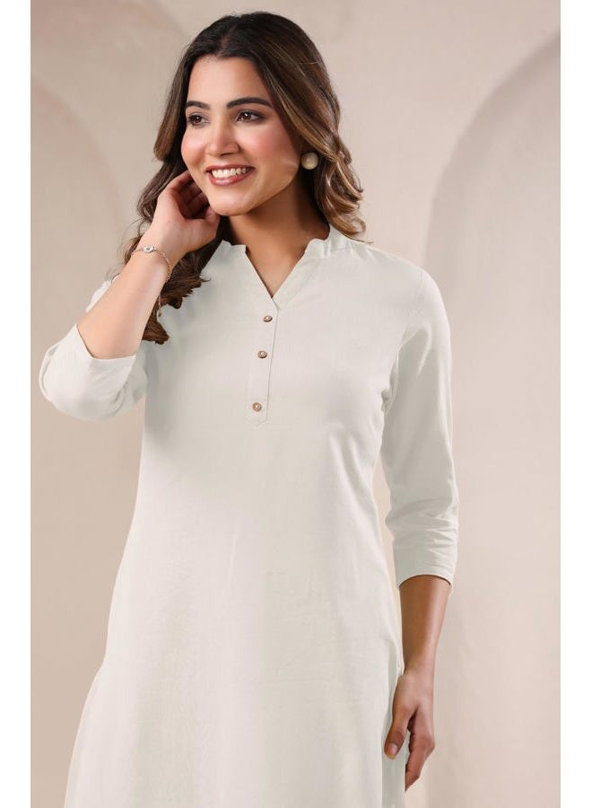 Janasya Indian Women's Kurta Kurti for Women Pure Cotton Straight Basic Office Wear Kurta, Off-white, 4XL - Image 2