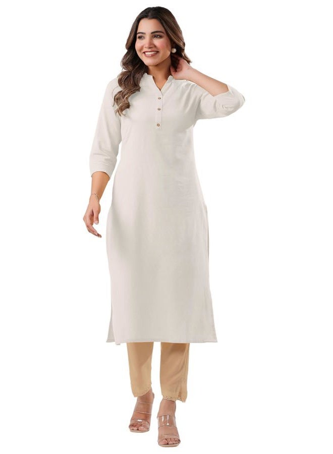 Janasya Indian Women's Kurta Kurti for Women Pure Cotton Straight Basic Office Wear Kurta, Off-white, 4XL - Image 1