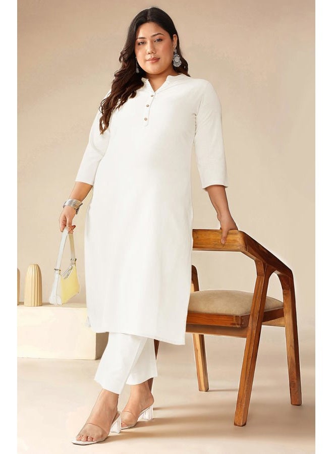 Janasya Indian Women's Kurta Kurti for Women Pure Cotton Straight Basic Office Wear Kurta, Off-white, 4XL - Image 3