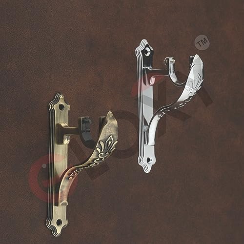 GLOXY ENTERPRISE Gloxy Brass Curtain Brackets Jaguar Supports Holder For Door Window In Antique Vintage Design-(5 Pair), 3 Centimeters, 1 Inch, Yellow - Image 5