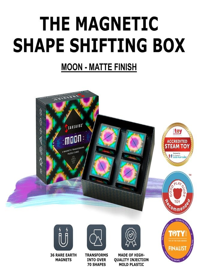 SHASHIBO Shape Shifting Box - Award-Winning, Patented Fidget Cube w/ 36 Rare Earth Magnets - Transforms Into Over 70 Shapes, Gift Box, Download Fun in Motion Toys Mobile App (Moon, 4 Pack) - Image 2
