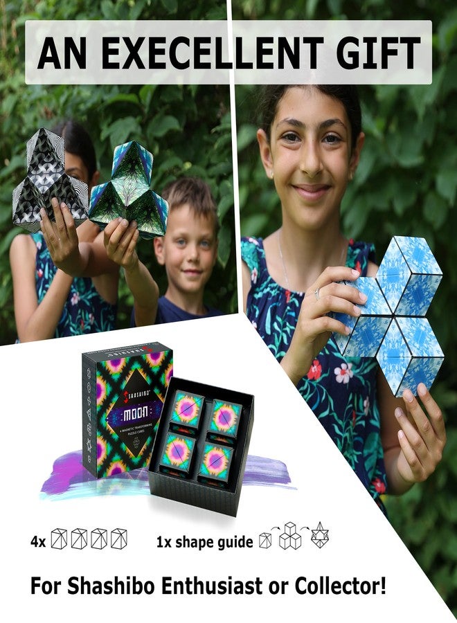 SHASHIBO Shape Shifting Box - Award-Winning, Patented Fidget Cube w/ 36 Rare Earth Magnets - Transforms Into Over 70 Shapes, Gift Box, Download Fun in Motion Toys Mobile App (Moon, 4 Pack) - Image 5