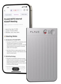 PLAUD Note Al Voice Recorder - Advanced Audio Recording Device With Magnetic Case - Real-time transcriptions for 112 languages - Powered by GPT-4o (Silver)