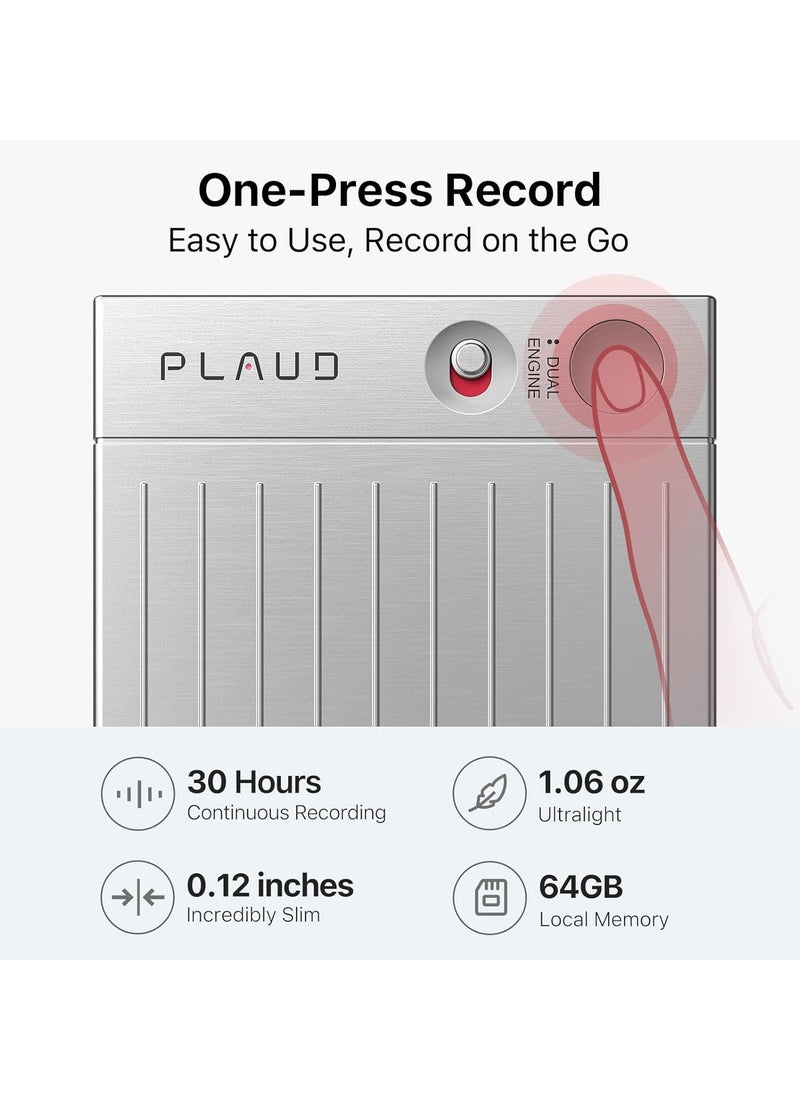 PLAUD - PLAUD Note Al Voice Recorder - Advanced Audio Recording Device With Magnetic Case - Real-time transcriptions for 112 languages - Powered by GPT-4o (Silver) - Image 1