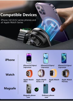 Excefore Magnetic Ice Cooling Wireless Car Charger Holder for Magsafe, 2 in 1 iPhone 15 Pro Max iWatch 9 Series Ultra SE, Charger Compatible with iPhone 15/14/13/12 Series, Detachable Watch Charger  - Image 5