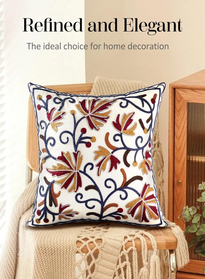 Kokaaee Embroidered Throw Pillow Covers - 18x18 Decorative Pillow Covers with Zipper Aesthetic Cute Design Boho Summer Linen Throw Pillowcases for Living Room Couch Sofa Bed, Fall Flower - Image 5