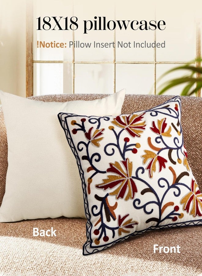 Kokaaee Embroidered Throw Pillow Covers - 18x18 Decorative Pillow Covers with Zipper Aesthetic Cute Design Boho Summer Linen Throw Pillowcases for Living Room Couch Sofa Bed, Fall Flower - Image 4