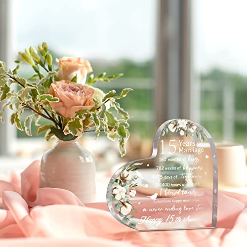 Yulejo Wedding Gift for Her Years of Marriage Gift Happy Anniversary Present for Woman Acrylic Heart Marriage Keepsake for Wife Husband Girlfriend Boyfriend (15th Style) - Image 5