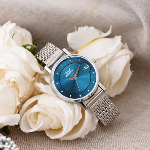 LOUIS DEVIN Stainless Steel Chain Analog Wrist Watch for Women (Blue Dial) | LD-LR192-BLU-CH - Image 3