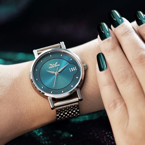 LOUIS DEVIN Stainless Steel Chain Analog Wrist Watch for Women (Blue Dial) | LD-LR192-BLU-CH - Image 2