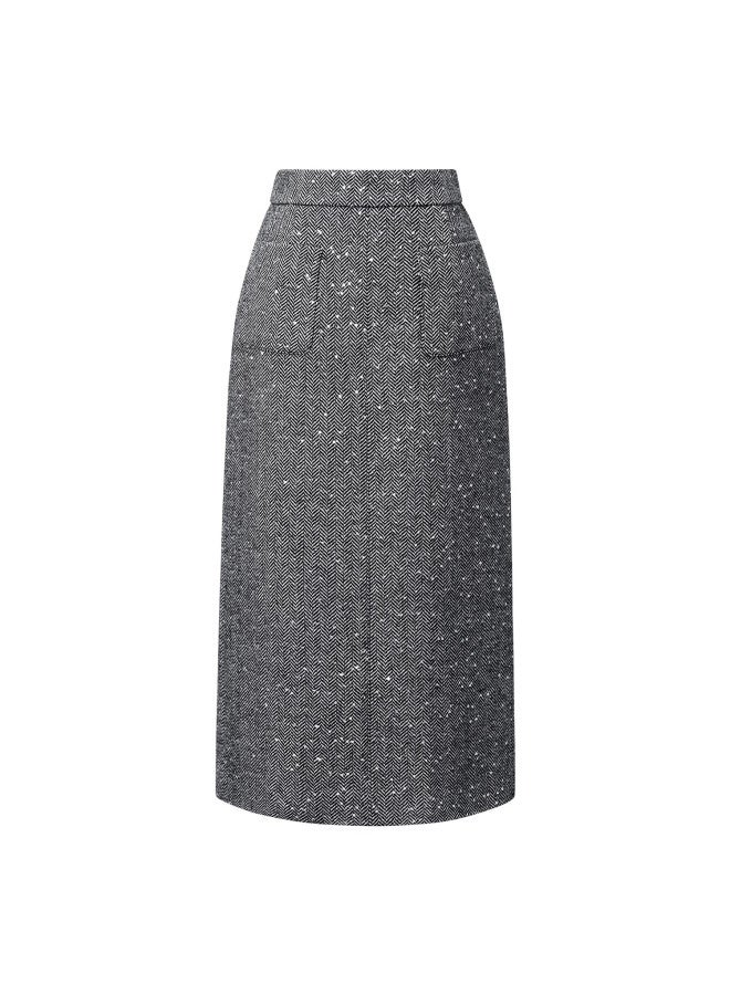 Yanyee Gray Woolen Midi Skirt For Women Winter Slim Fit Straight Elegant Long Skirt Gray XL - Image 3