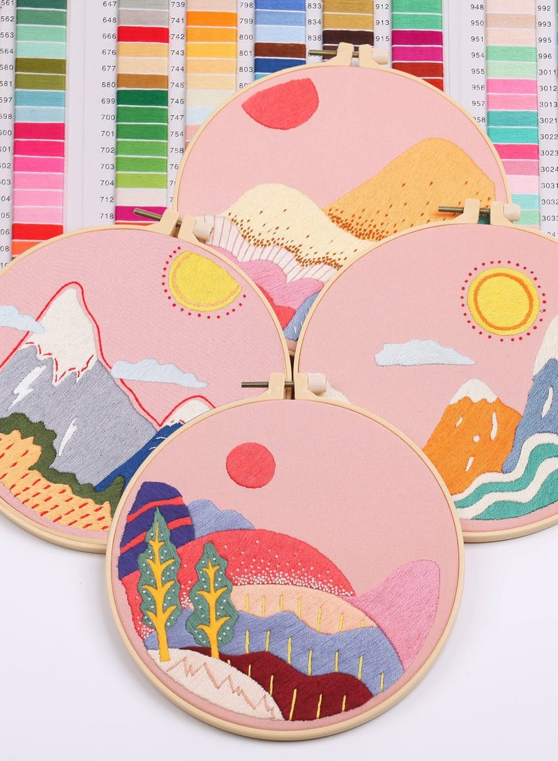 Embroidery Kit for Beginners, Hand DIY Cross Stitch Kits, Plants Flowers Embroidery and Natural Landscape Patterns with Embroidery Hoops and Color Threads - Image 3