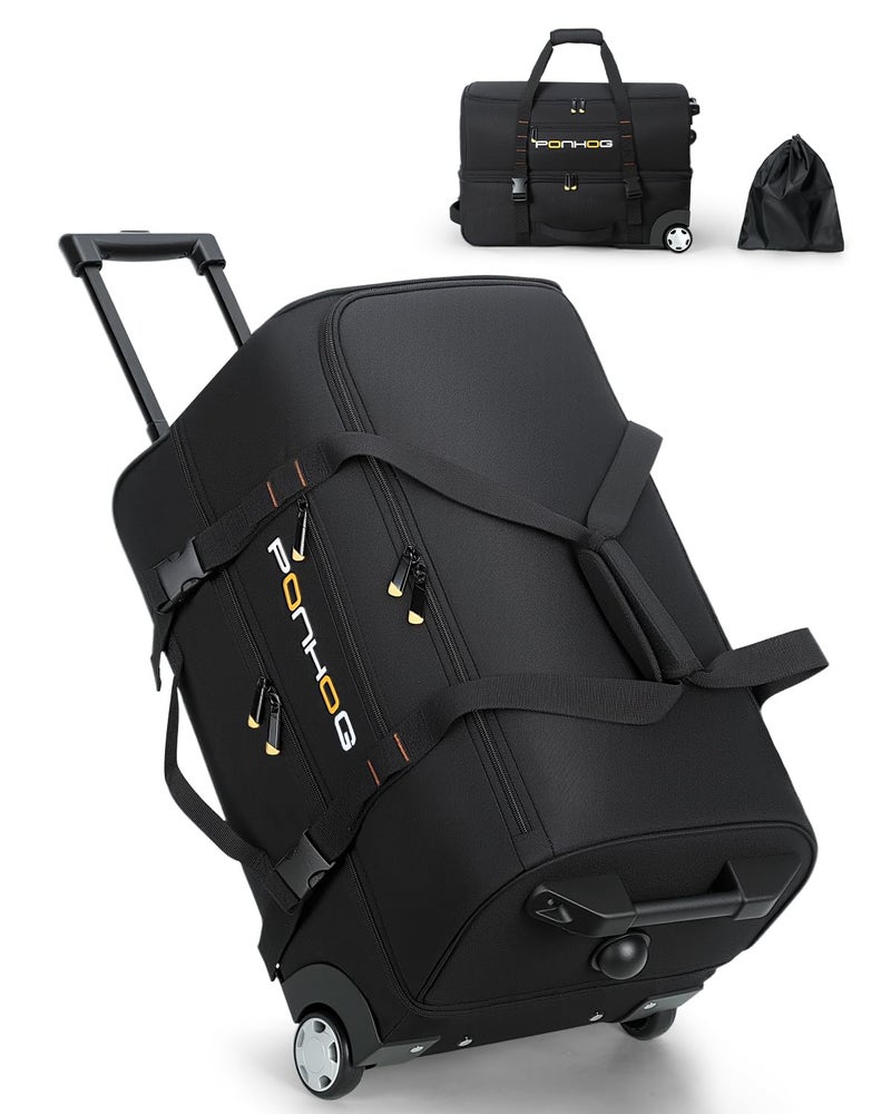 Ponhog 25 Inch Duffle Bag with Wheels and Handle for Men - Water Resistant Wheeled Duffle Bag for Weekend Travel & Overnight Trips, Black - Image 1