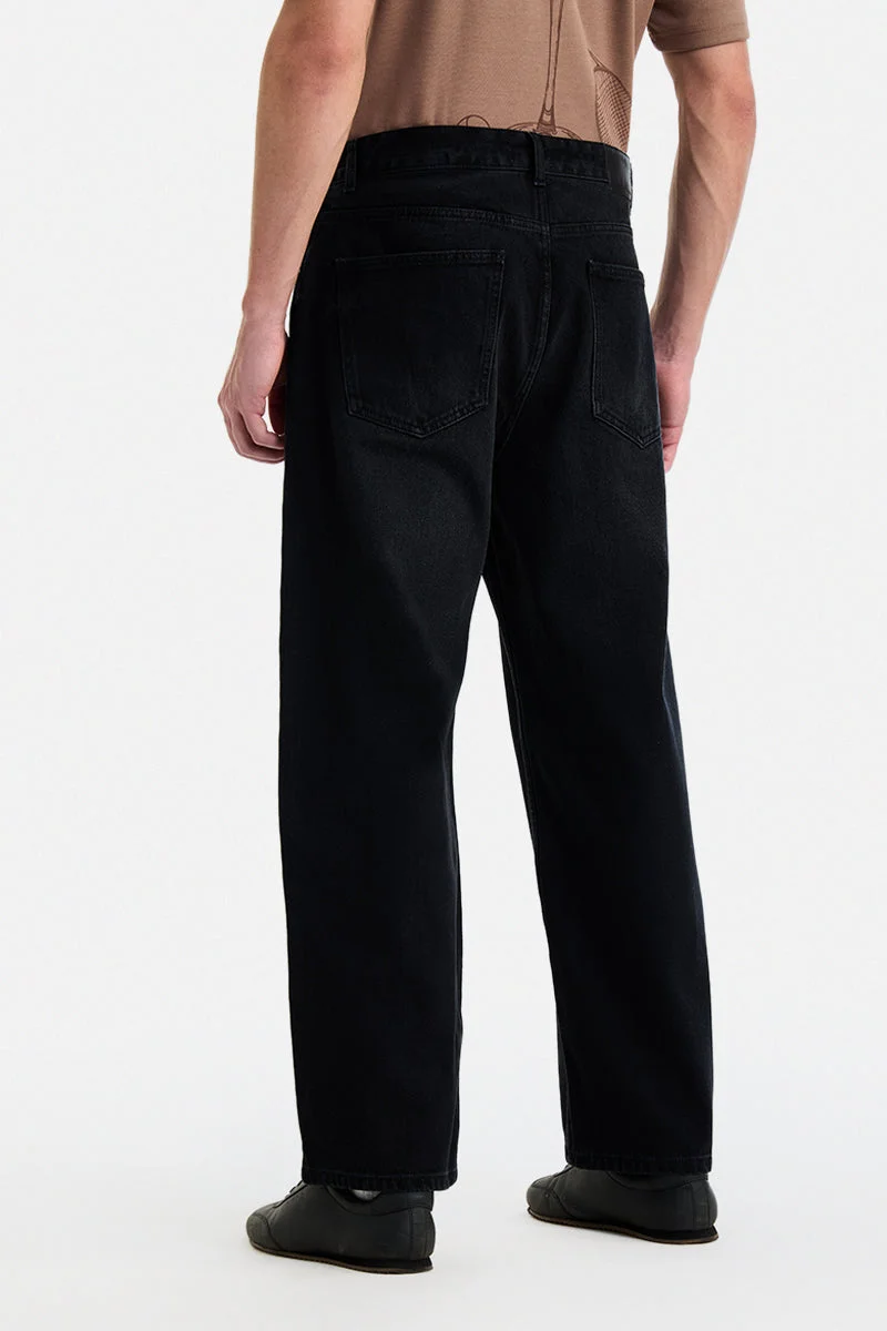 SNITCH Black Black Solid Wide Leg Casual Jeans for Men | Best Price UAE