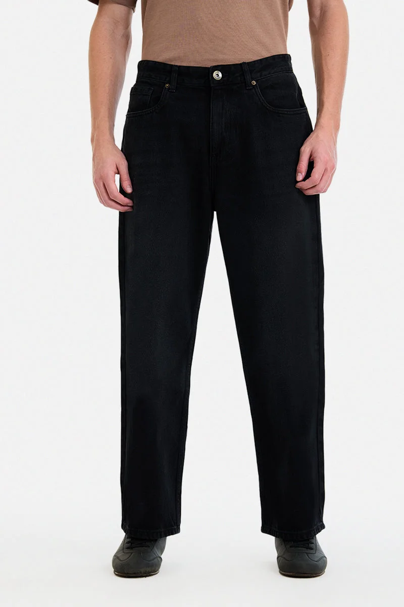 SNITCH Black Black Solid Wide Leg Casual Jeans for Men | Best Price UAE