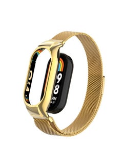 Replacement Strap For Xiaomi Mi Band 8 Integrated Metal Case + Milanese Magnetic Watch Band Gold