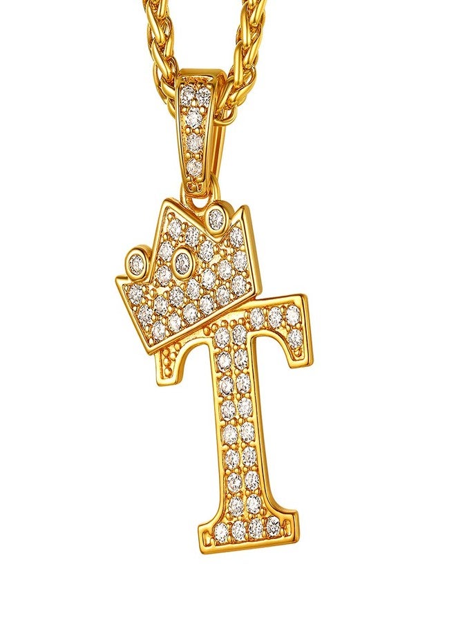 Suplight Bling Initial Necklace Gold Letter Chain Pendant T Rapper Jewlery - Image 1