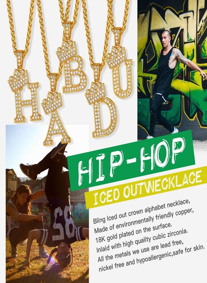 Suplight Bling Initial Necklace Gold Letter Chain Pendant T Rapper Jewlery - Image 3