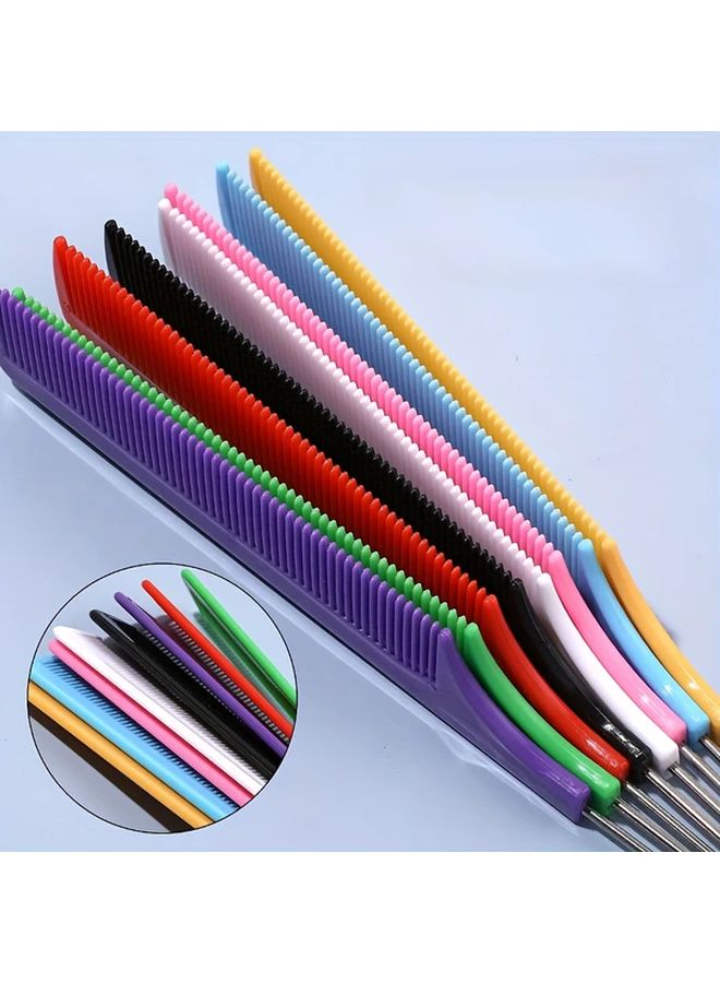 8 Pcs Fine Tooth Rat Tail Teasing Comb Metal Hair Pick Detangling Tool Random Color - Image 2