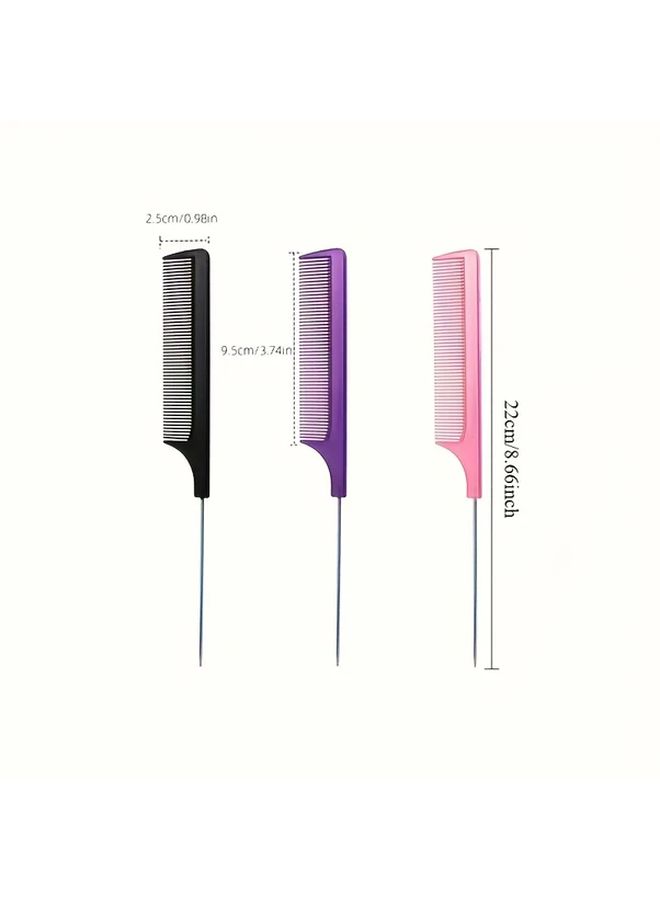 8 Pcs Fine Tooth Rat Tail Teasing Comb Metal Hair Pick Detangling Tool Random Color - Image 4