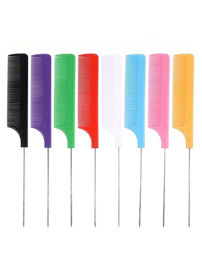 8 Pcs Fine Tooth Rat Tail Teasing Comb Metal Hair Pick Detangling Tool Random Color - Image 1