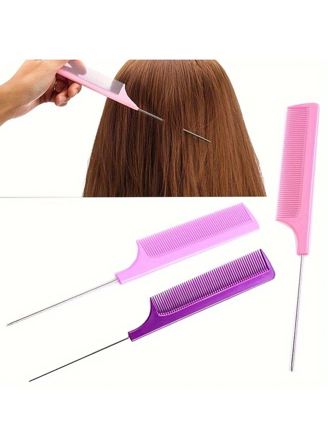 8 Pcs Fine Tooth Rat Tail Teasing Comb Metal Hair Pick Detangling Tool Random Color - Image 3