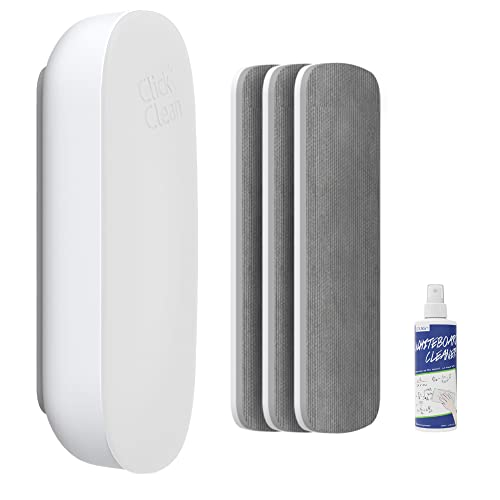 CLICK CLEAN Replaceable Dry Erase Board Eraser, 4-in-1 Magnetic Whiteboard Eraser with 3 Replaceable Felt Pads, Free 3.4oz Whiteboard Cleaner Included, Intended for Classroom, Home and Office - Image 1