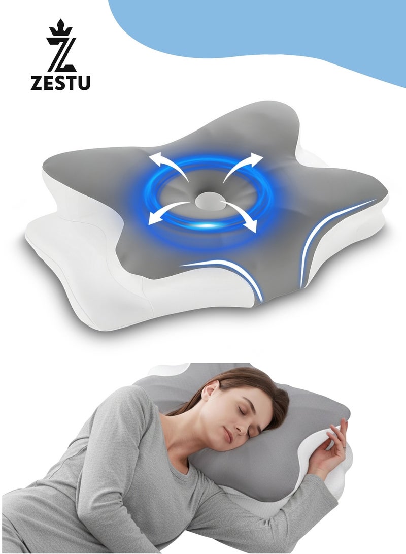 ZESTU Orthopedic Memory Foam Pillow for Sleeping Medicated Pillow – Ergonomic Cervical Neck Support, Hypoallergenic, Cooling, Contoured Design for Neck Pain Relief, Adjustable Height, Therapeutic Sleep Aid - Image 1