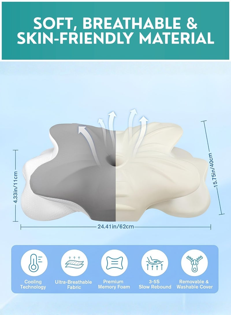 ZESTU Orthopedic Memory Foam Pillow for Sleeping Medicated Pillow – Ergonomic Cervical Neck Support, Hypoallergenic, Cooling, Contoured Design for Neck Pain Relief, Adjustable Height, Therapeutic Sleep Aid - Image 2