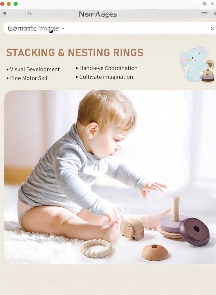 Montessori Wooden Stacking & Nesting Circles Toy,Baby Developmental Toys for 6-18 Months,Infant Stacking Blocks to Enhance Fine Motor Skills, Learning & Development,Toddler Activity Toys  - Image 2