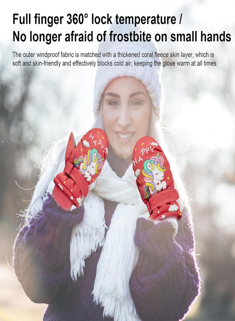 GGOOT Snow Ski Gloves for Kids, Warm Fluffy Lined Snow Gloves Water-Resistant Snow Mittens, Windproof Skiing Gloves, Three-Layer Thermal Gloves, Kids Waterproof Winter Gloves - Image 2