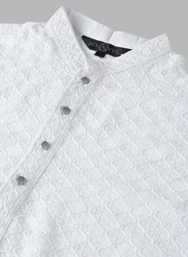 Sojanya قميص قطن أبيض بنقوش عرقية مع بيجاما للرجال - Image 2