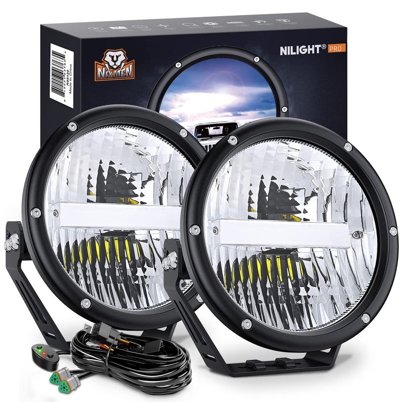 Nilight 7 Inch Round Offroad Lights 2 PCS 120 W High Low Beam IP68 LED Driving Pods Built-in EMC with 14AWG DT Connector Wiring Harness Kit for Truck ATV UTV SUV - Image 1