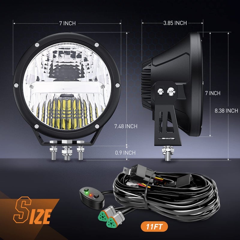 Nilight 7 Inch Round Offroad Lights 2 PCS 120 W High Low Beam IP68 LED Driving Pods Built-in EMC with 14AWG DT Connector Wiring Harness Kit for Truck ATV UTV SUV - Image 2