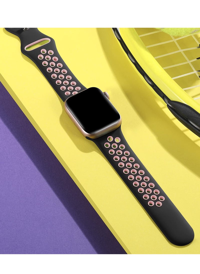 Compatible for Apple Watch Band 42mm 44mm 45mm for Women Men, Air Holes Design Soft Silicone Sport Strap Compatible with iWatch Ultra 3/2/1 Series 11/10/9/8/7/6/5/4/3/2/1 SE 2/1 Black/Pink - Image 2