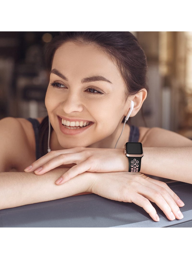 Compatible for Apple Watch Band 42mm 44mm 45mm for Women Men, Air Holes Design Soft Silicone Sport Strap Compatible with iWatch Ultra 3/2/1 Series 11/10/9/8/7/6/5/4/3/2/1 SE 2/1 Black/Pink - Image 4